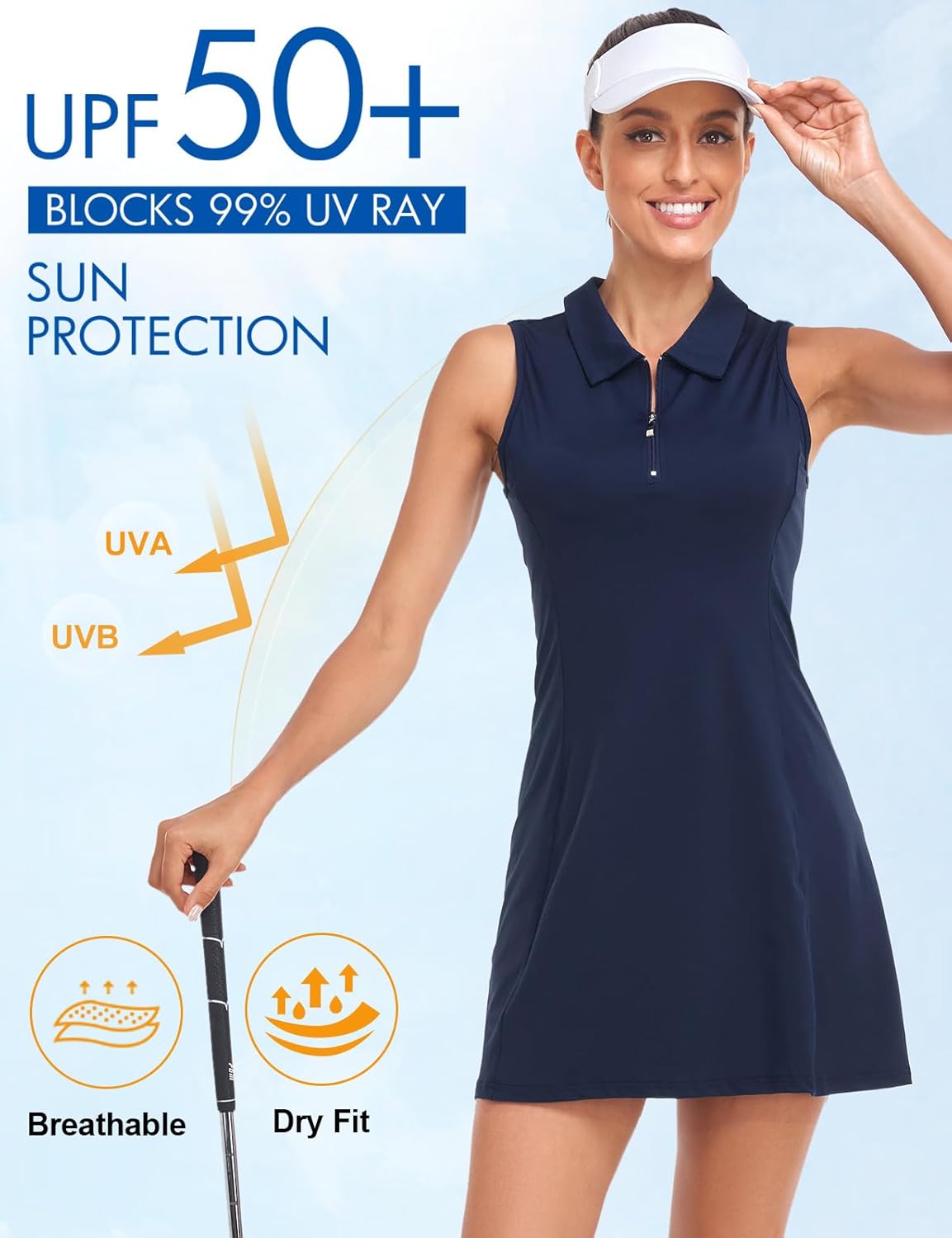 Cucuchy Style Womens Polo Tennis Golf Dresses with Shorts Sleeveless Zip Up Athletic Dress - Image 3