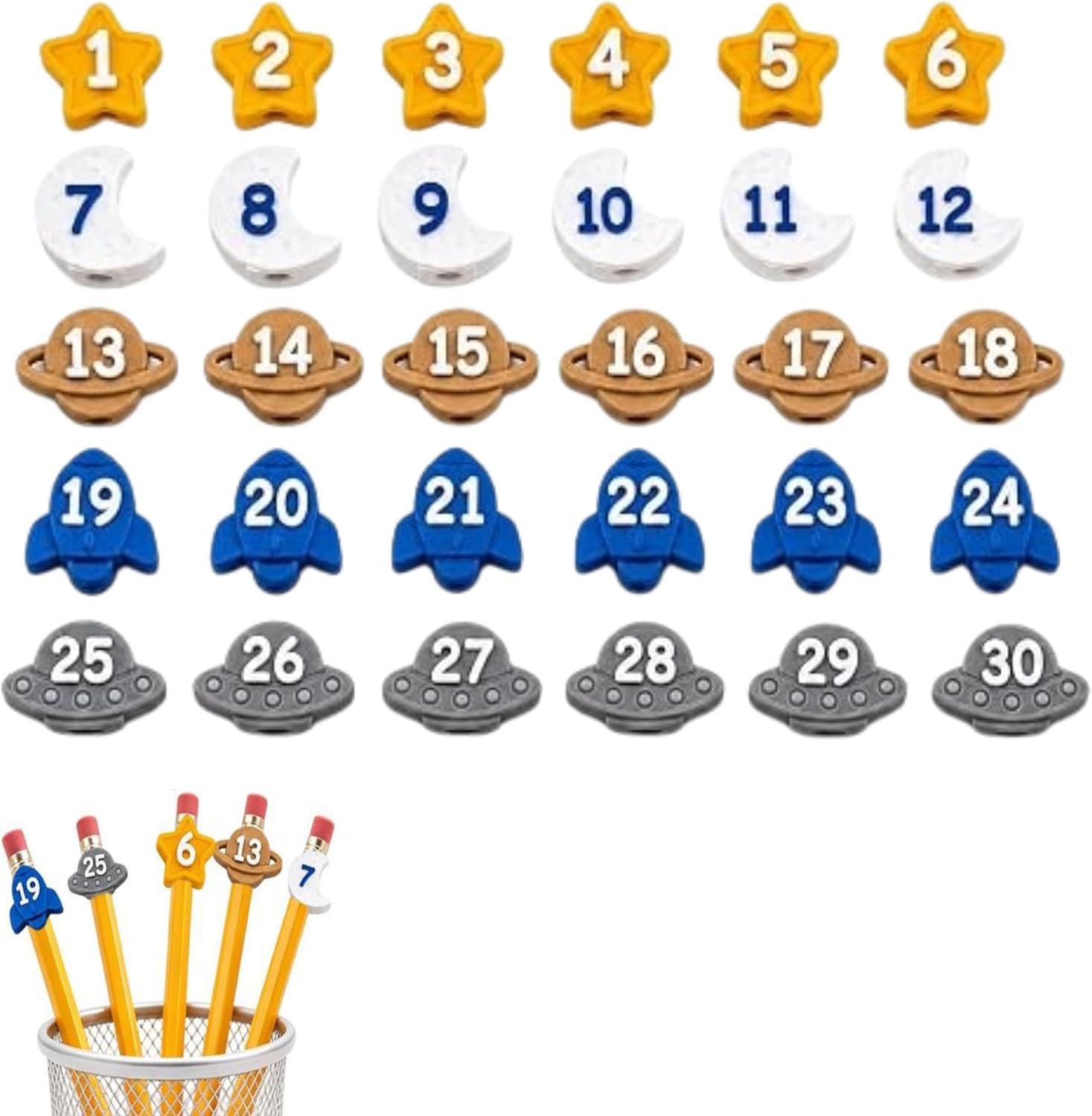 2 set 30 Pcs Numbered Pencil Toppers 1-30, 3D Printed Number Pencil Toppers, Reusable Classroom Pencil Labels For Teachers For School Supply And Organization