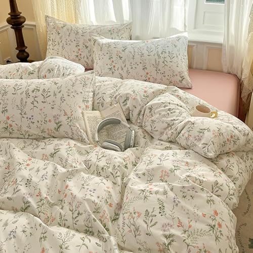 Sedefen Floral Duvet Cover Full Size Green Floral On White