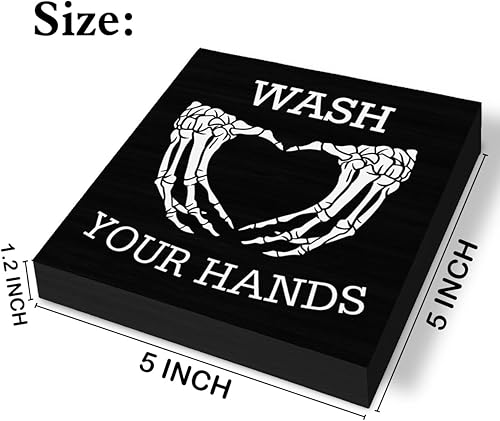 Miniatura 2 de Letrero gótico para baño, decoración de bloque de madera negra con texto en inglés Wash Your Hands para decoración de baño
