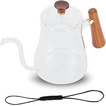 Pour Over Kettle, Gooseneck Coffee Kettle, 600ml High Borosilicate Glass Teapot with Round Wood Handle, Stable Effluent for Full Flavor Extraction