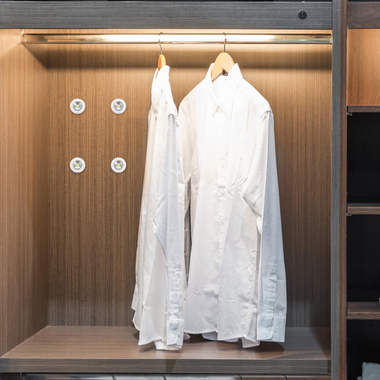 TOVINANNA 4 Pack Tap Light, Push Lights LED, 2W Puck Lights, Battery Operated, ABS Stick On Lights, IPX4 Touch Light, Round Emergency Light Wall Light for Closets, Under Cabinet, Pantry, Cool White