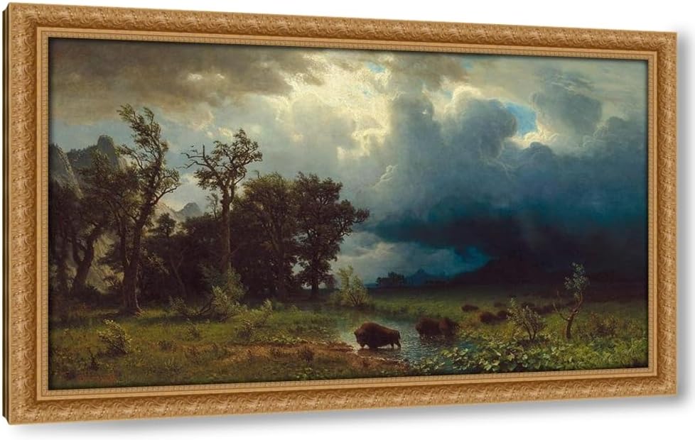 ArtDirect Bierstadt, Albert 24x16 Black Modern Framed Art Print Titled: Buffalo Trail: The Impending Storm