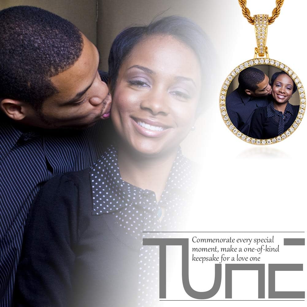 TUHE Custom Picture Necklace Personalized Photo Pendant For Men Women Iced Out Customized Photo Necklace Hip Hop Memory Pictures Chains Customized Jewelry With Photo