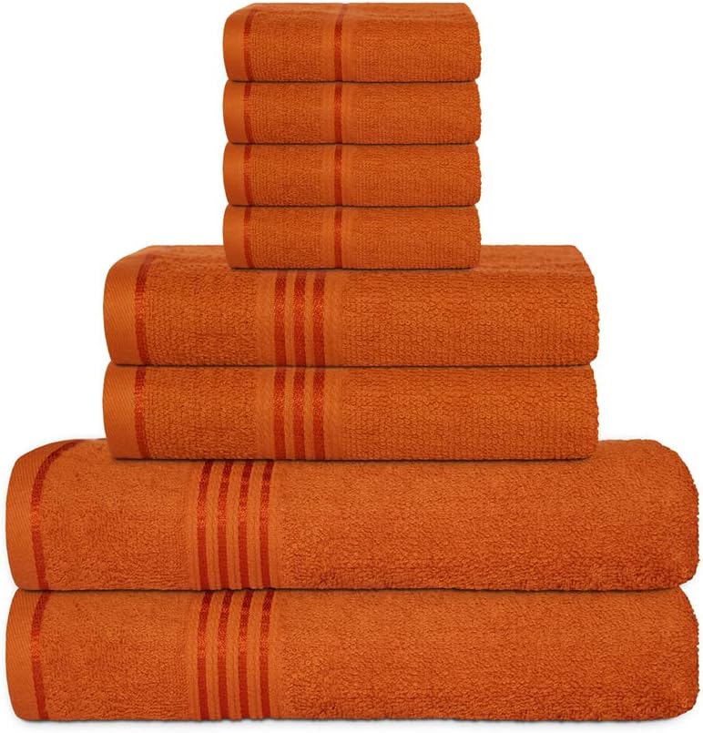 BLANCHO BEDDING 100% Cotton 8 Piece Luxury Towel Set 550 GSM 2 ply with 2 Bath Towels, 2 Hand Towels, 4 Wash Cloth, Better Than 5 Star Hotel Grade, Yellow (Orange)