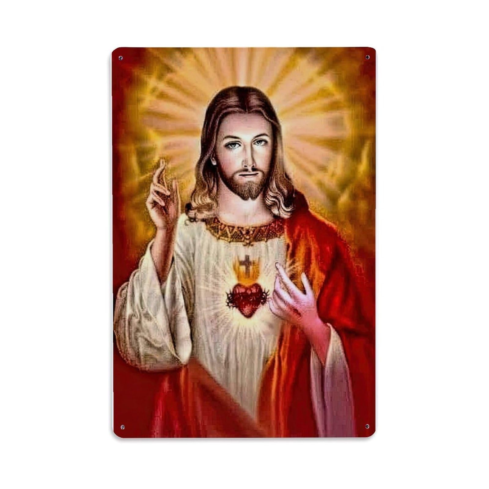 Jesus Sacred Heart Of Jesus Christ Metal Tin Sign Plaque Wall Decor for Cafe, Club Bar, Office, Home Garden Metal Poster 8x12Inch