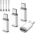 TiMOVO Lightn-ing Female to USB C Male Adapter, 4 Pack USB C to Lightn-ing Adapter Supports Charging & Data Sync with Anti-Lost Loop for iPhone 17/16 Pro Max Plus,iPad Pro/Air, Not for Audio/OTG,White