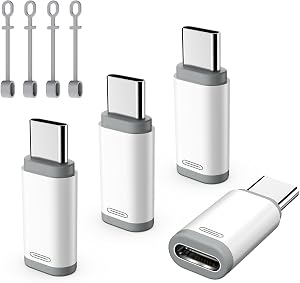 TiMOVO Lightn-ing Female to USB C Male Adapter, 4 Pack USB C to Lightn-ing Adapter Supports Charging & Data Sync with Anti-Lost Loop for iPhone 17/16 Pro Max Plus,iPad Pro/Air, Not for Audio/OTG,White