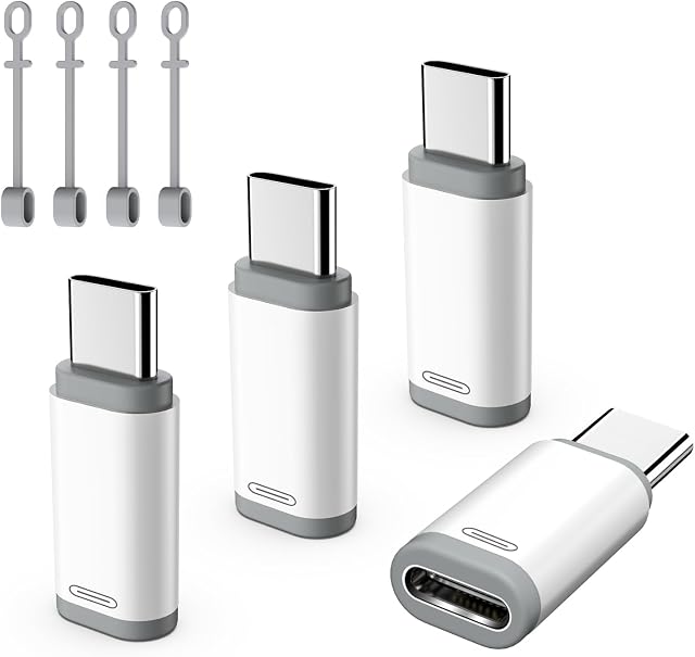 TiMOVO Lightn-ing Female to USB C Male Adapter, 4 Pack USB C to Lightn-ing Adapter Supports Charging & Data Sync with Anti-Lost Loop for iPhone 17/16 Pro Max Plus,iPad Pro/Air, Not for Audio/OTG,White