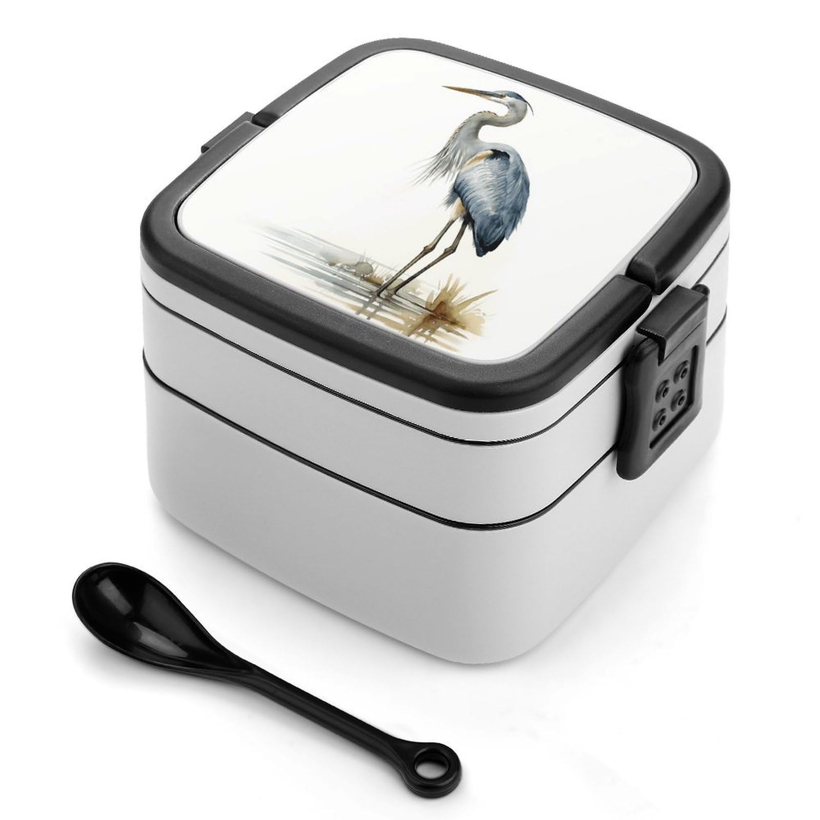 VstaDank Long-beaked Heron Bento Box Portable Adult Lunch Box with 2 Layer&Spoon Reusable Insulated Lunchbox Large Food Containers Leak Proof Lunch Containers for Work Camping Meal Prep