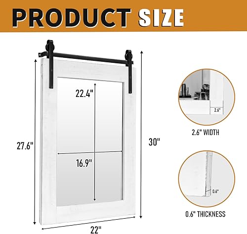 Miniatura 6 de SeekElegant Espejo de pared de granja, 22 x 30 pulgadas, espejos de pared con marco de madera rústica, estilo puerta de granero, espejo decorativo