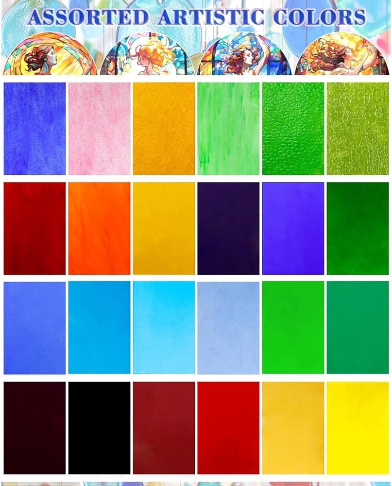 Stained Glass Supplies-Mixed Color Rainbow Transparent Sheets 24pcs 4x6 Inch-for Mosaic Glass Crafts