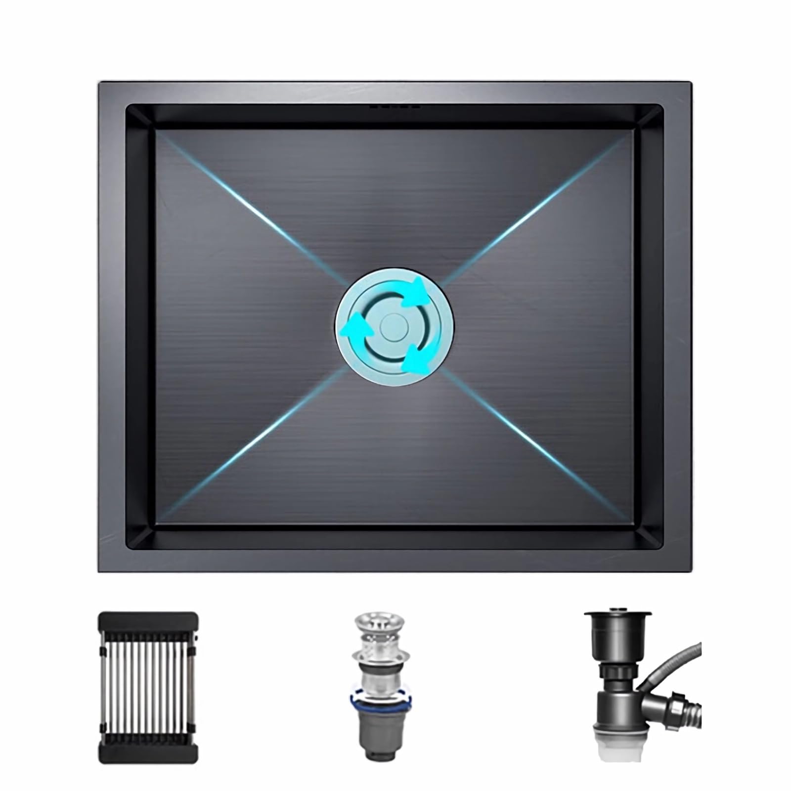 Fregadero de cocina negro bajo encimera un seno con escurridor y diseño minimalista 45 x 40 cm