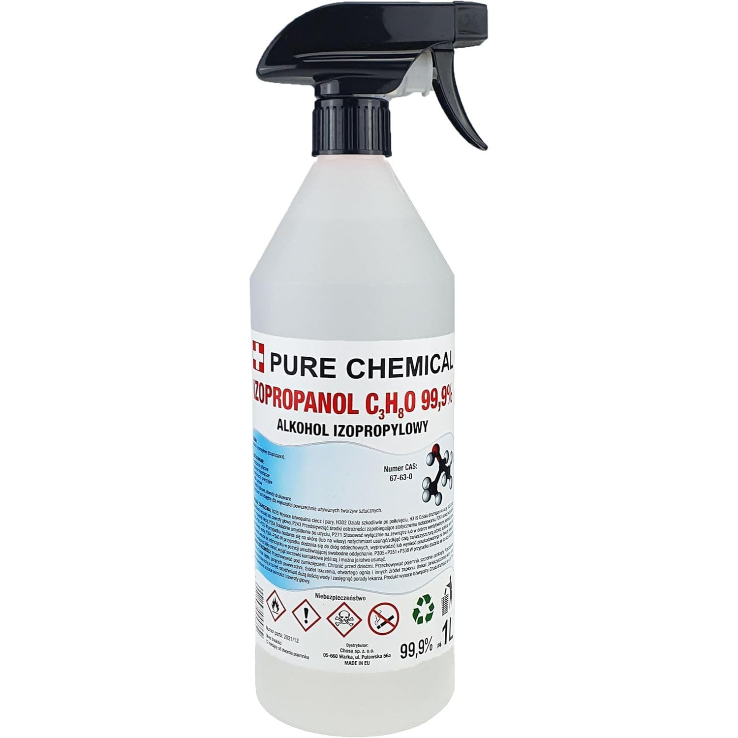 CHOSA Isopropanol 99,9% Sprühflasche - Isopropylalkohol Hohe Reinheit - IPA Reinigungsalkohol & Entfetter - Reiner Alkohol zum Reinigen für Haushalt, Werkstatt, Elektronik und Kosmetik (1L + spray)