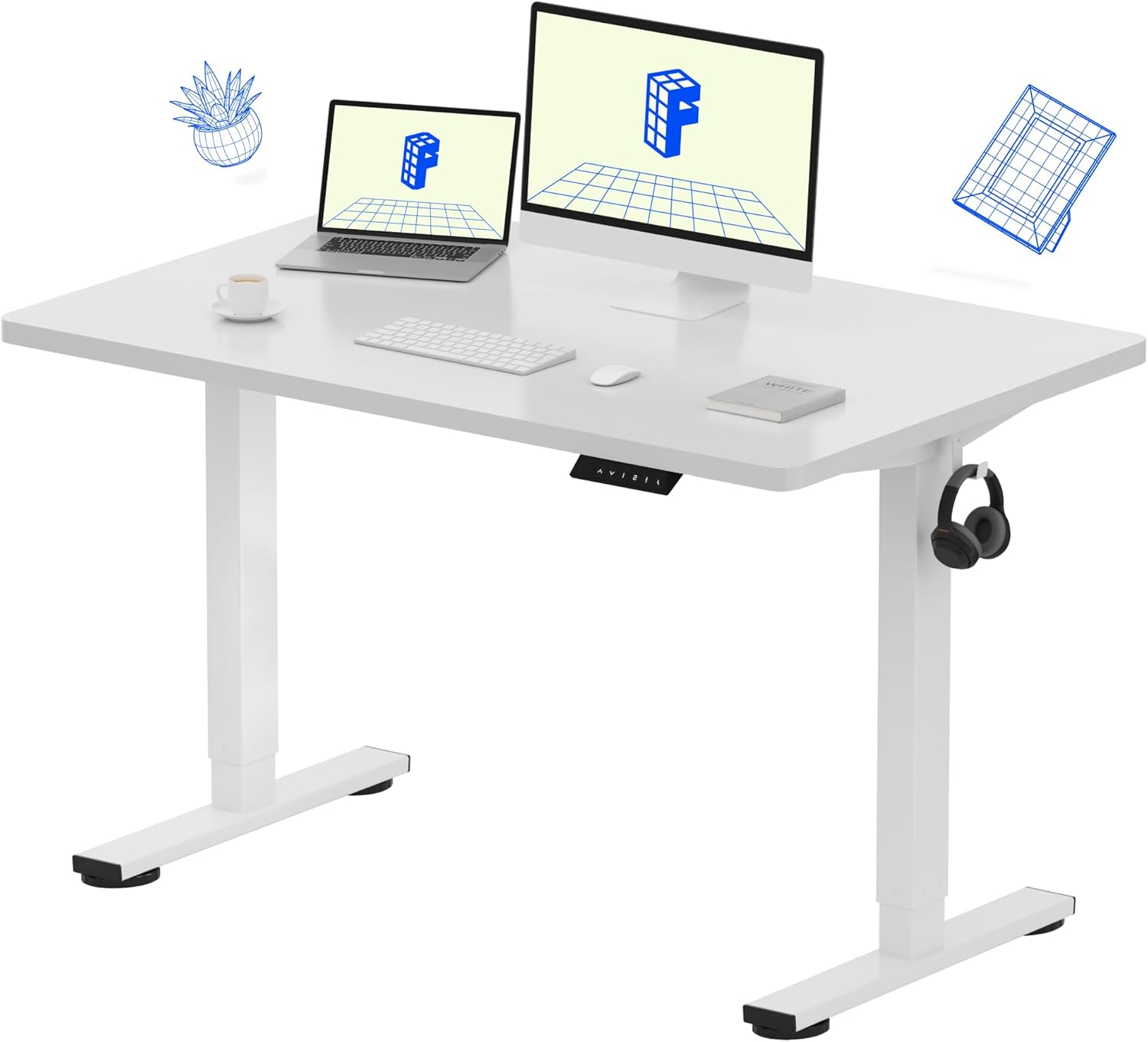 FLEXISPOT EN1 One-Piece Standing Desk with 1-Inch Thick Desktop, 48"x30" Electric Height Adjustable Desk for Home Office & Multi-Device Workstations, White(White Frame)