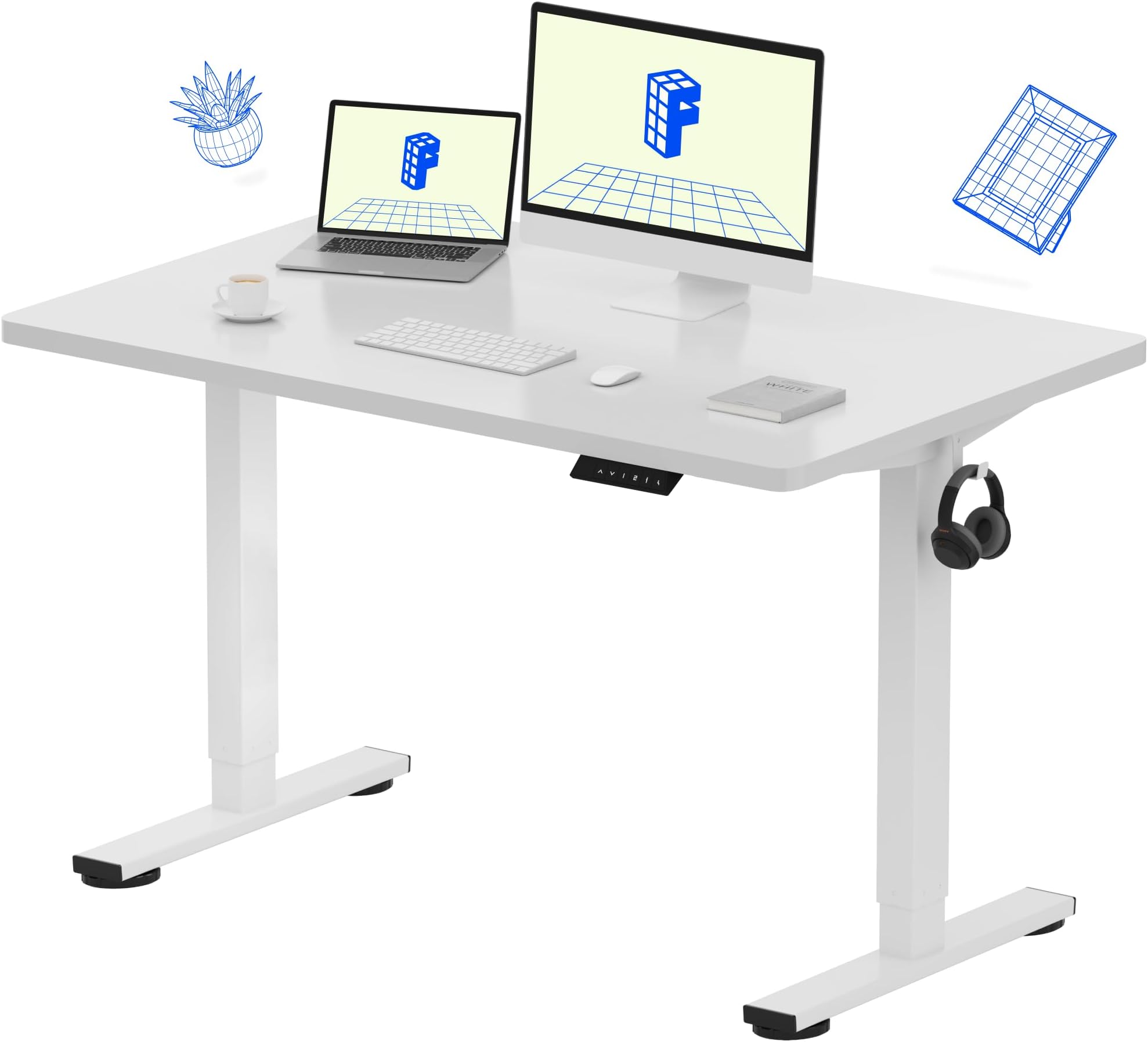 FLEXISPOT EN1 One-Piece Standing Desk, Electric Adjustable with 4 Memory Presets, 176 LBS Capacity, Stable & Quiet, Seamless Desktop for Home Office & Dual Monitors, 48"x30" White(White Frame)