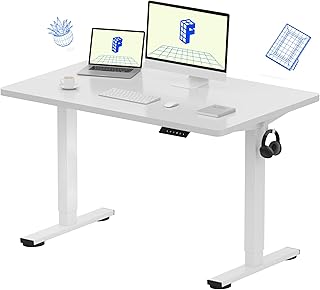FLEXISPOT EN1 48"x30" One-Piece Standing Desk, White | 1" Thick Seamless Desktop, 176 LBS Capacity, Home Office Use, 4 Memory Presets, Dual Monitor Setup, Anti-Collision Protection