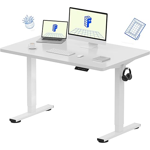FLEXISPOT EN1 One-Piece Standing Desk with 1-Inch Thick Desktop, 48"x30" Electric Height Adjustable Desk for Home Office & Multi-Device Workstations, White(White Frame)
