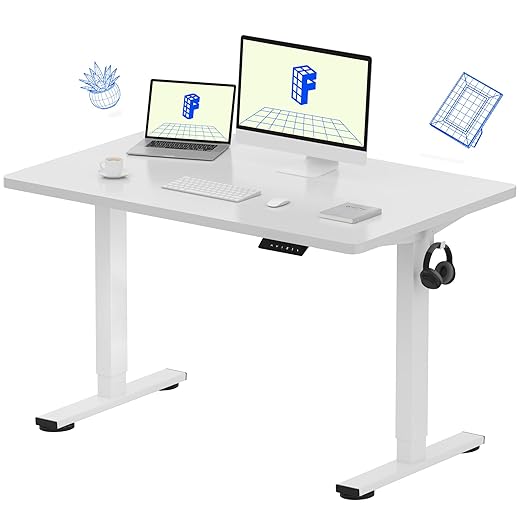 Flexispot EC1 Electric White Standing Desk Adjustable Height Desk, 48 x 30 Inches Whole Piece Board Sit Stand Desk Home Office Workstation Stand up Desk (White Frame + 48 in White Top)