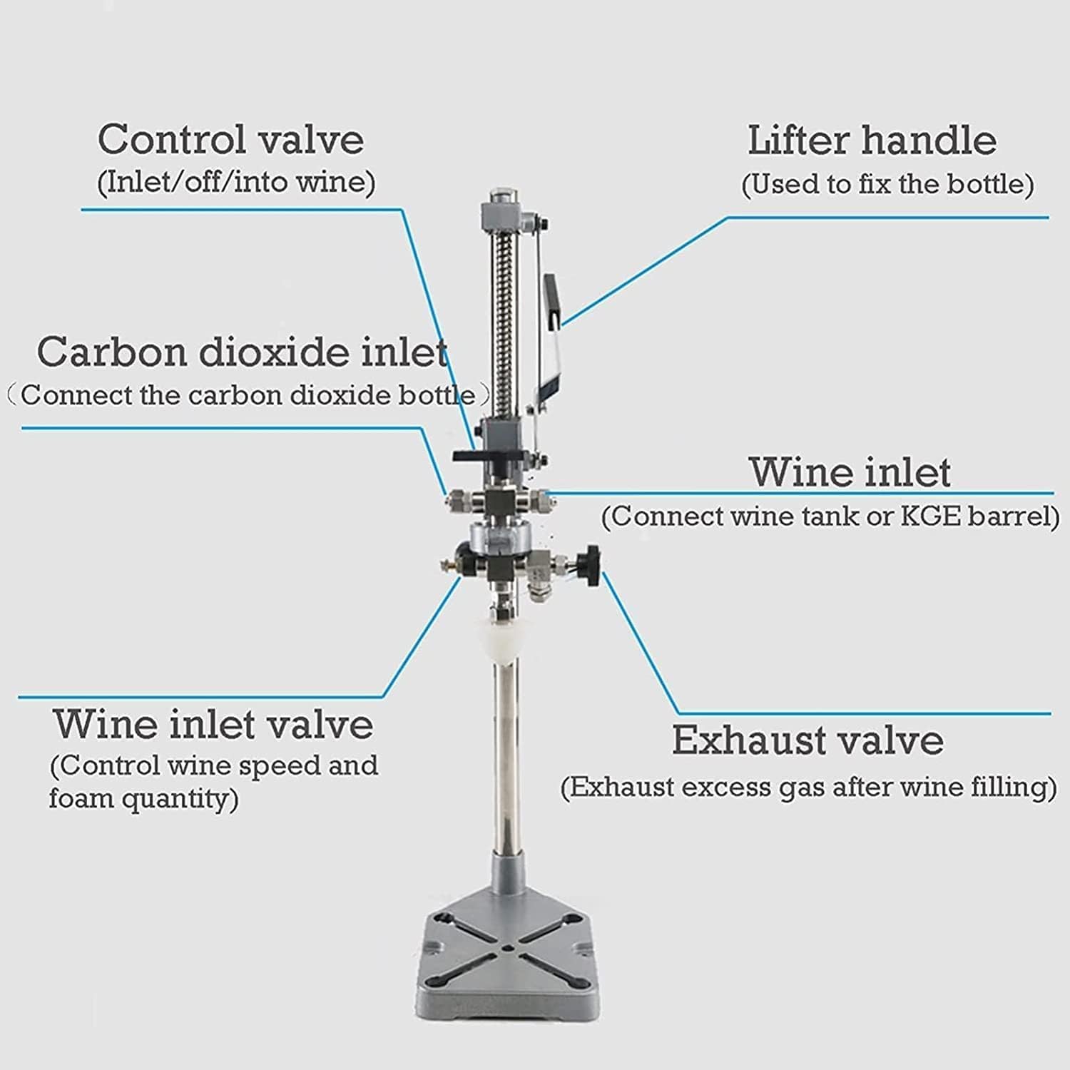 Llenadora de botellas de contrapresión, máquina de llenado manual de líquidos de cerveza de acero inoxidable 304, altura ajustable, se adapta a botellas de vidrio de 10-50 mm de diámetro interior