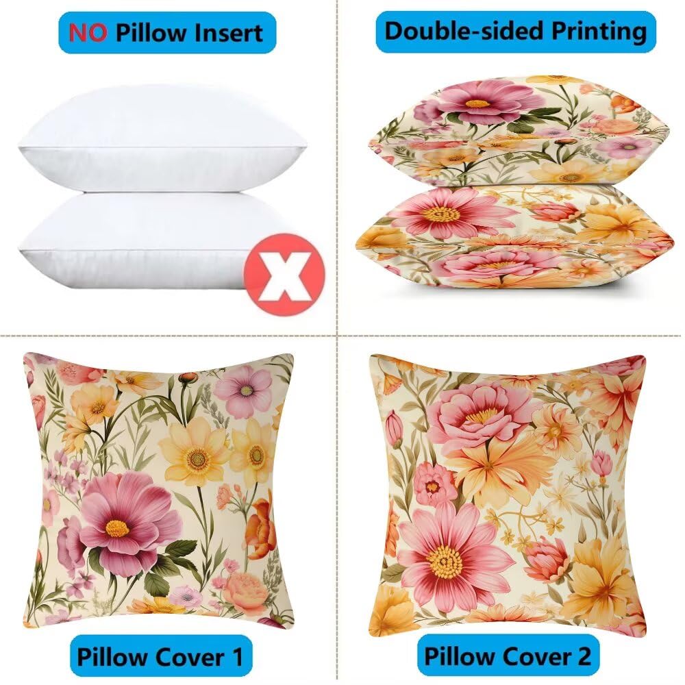 Federe Cuscini Divano 60x60 cm Federe Morbido Copricuscini Fiori in Velluto, 2 Pezzi Copri Cuscini per Divano Pastorale Decorativi Federa Cuscino Primavera per Camera da Letto Soggiorno (IU39)