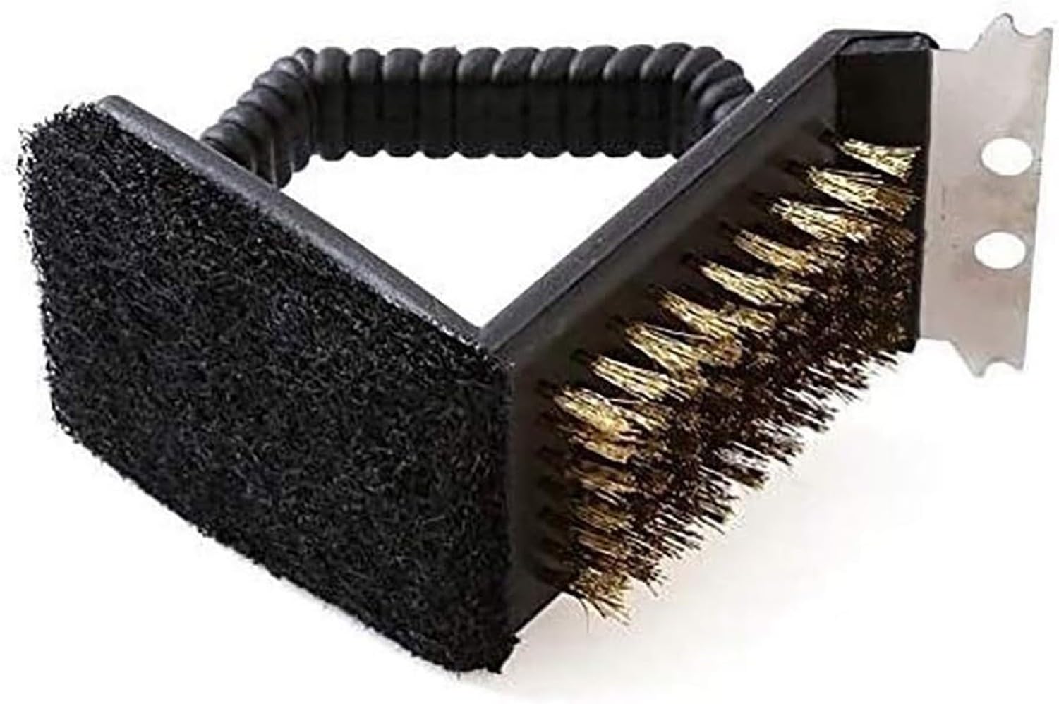 Cepillo de limpieza de barbacoa multifuncion 3 en 1 con esponja y raspador para parrilla, accesorio de limpieza duradero with Set di Spazzola in Acciaio e scovo