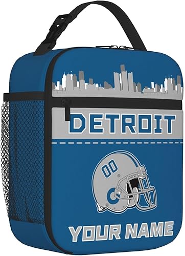 Miniatura 2 de Bolsa de almuerzo de Detroit personalizada, regalo para fanáticos, caja de almuerzo de fútbol con número de nombre, bolsa de almuerzo aislada