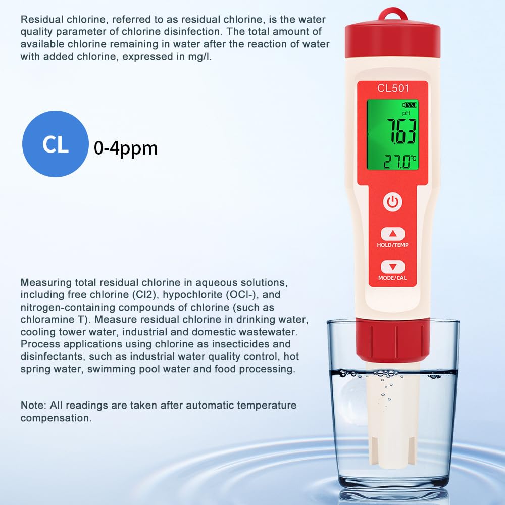 Irfora 5-in-1-Wasserqualitätsteststift, Chlor, PH, ORP, H2, Temperaturtestmessgerät, multifunktionaler Marikultur-Wasserqualitätstester für Trinkwasser, Aquarium, Aquakultur, Schwimmbad