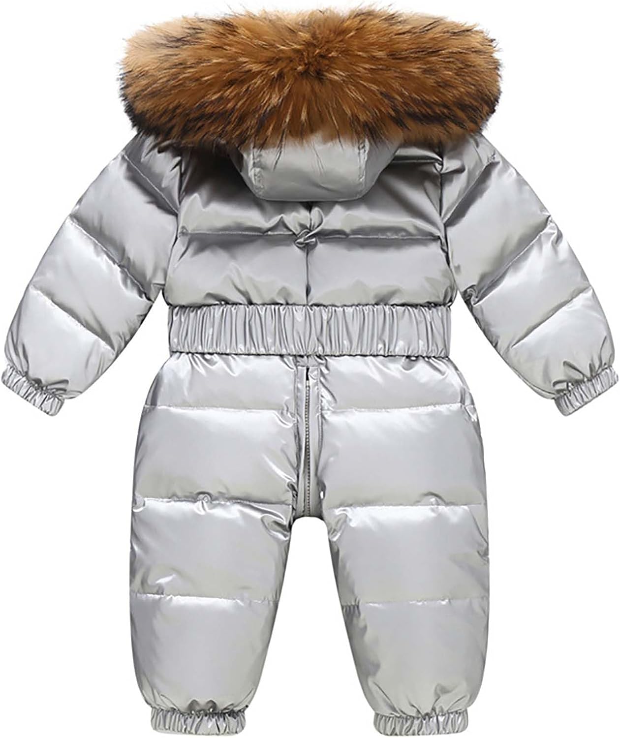Baby Boys Girls Snowsuit Metallic Shiny One Piece Hooded Puffer Jumpsuit Toddler Thick Snow Down Romper Ski Suit