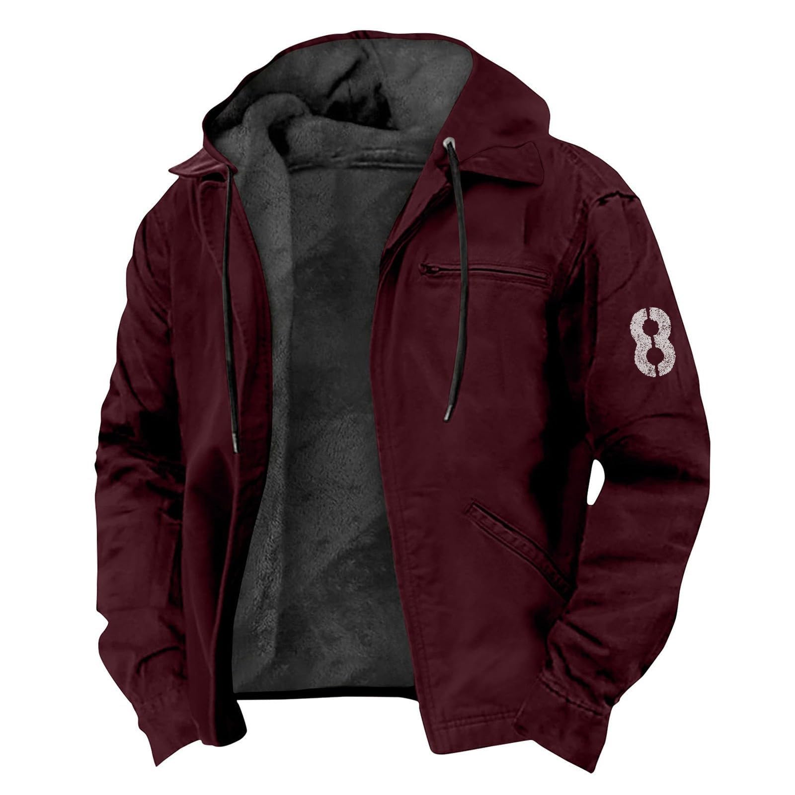 Generisch Winterjacke Herren Fleecejacke Winddicht Wasserdicht Dicker ÜBergangsjacke Zipper Fleece GefüTtert Cargojacke LäSsige Hoodie Outdoor Kapuzenjacke Vintage Freizeitjacke Bomberjacke