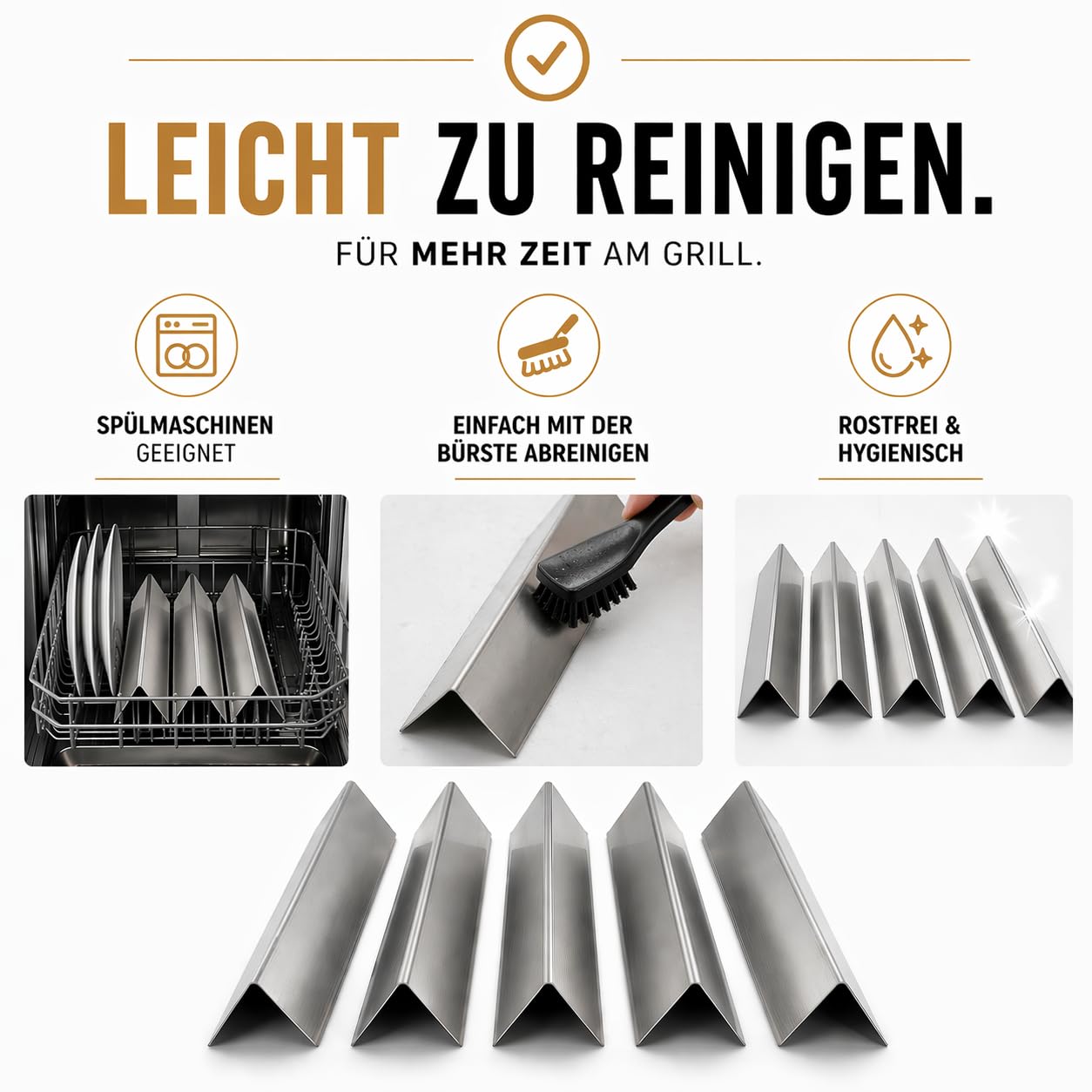 Generisch Premium Aromaschienen für Weber Spirit 300 Serie (E310, E320, E330) | 5er Set Edelstahl | Rostfrei 100% Passgenau ab 2013 | Flavorizer Brennerabdeckungen