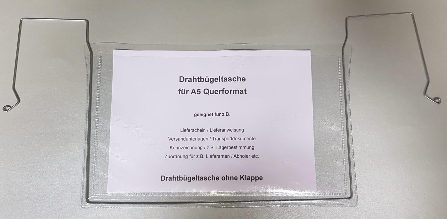 50x A5 Drahtbügeltasche (ohne Klappe), passend für A5 Querformat geeignet für z.B. Gitterboxen, Regale und Paletten