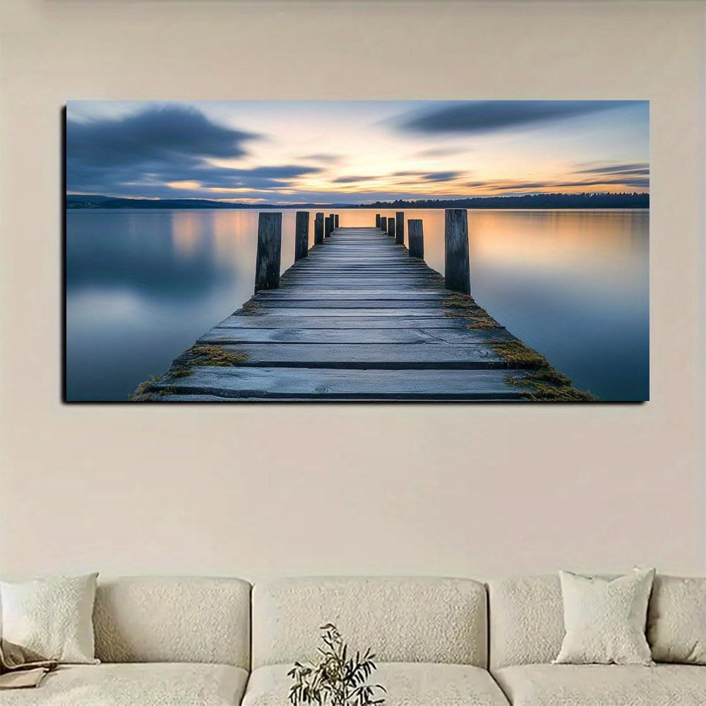 Cuadro decorativo de pared de alta definición estilo vintage con muelle al atardecer 50x100cm