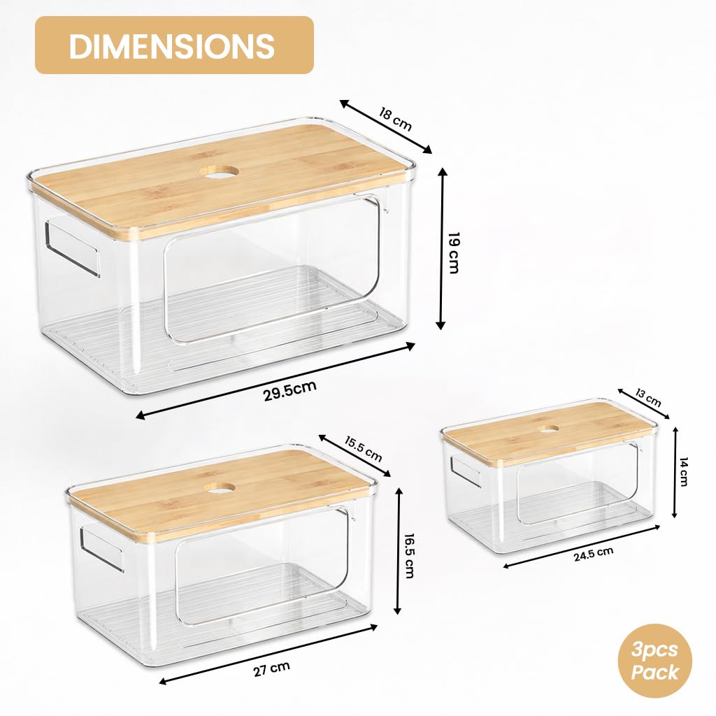 Trash Bag Dispenser with Anti-Slip Pads - Stackable Garbage Bag Dispenser with Bamboo Lid and Anti-Slip Bottom, Laundry Room, Pantry, Under Sink Organizer and Storage (XL+M+S)