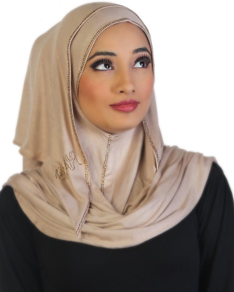 Kashkha Rhinestone Border Jersey Cotton Ready to Wear Instant Hijab Scarf