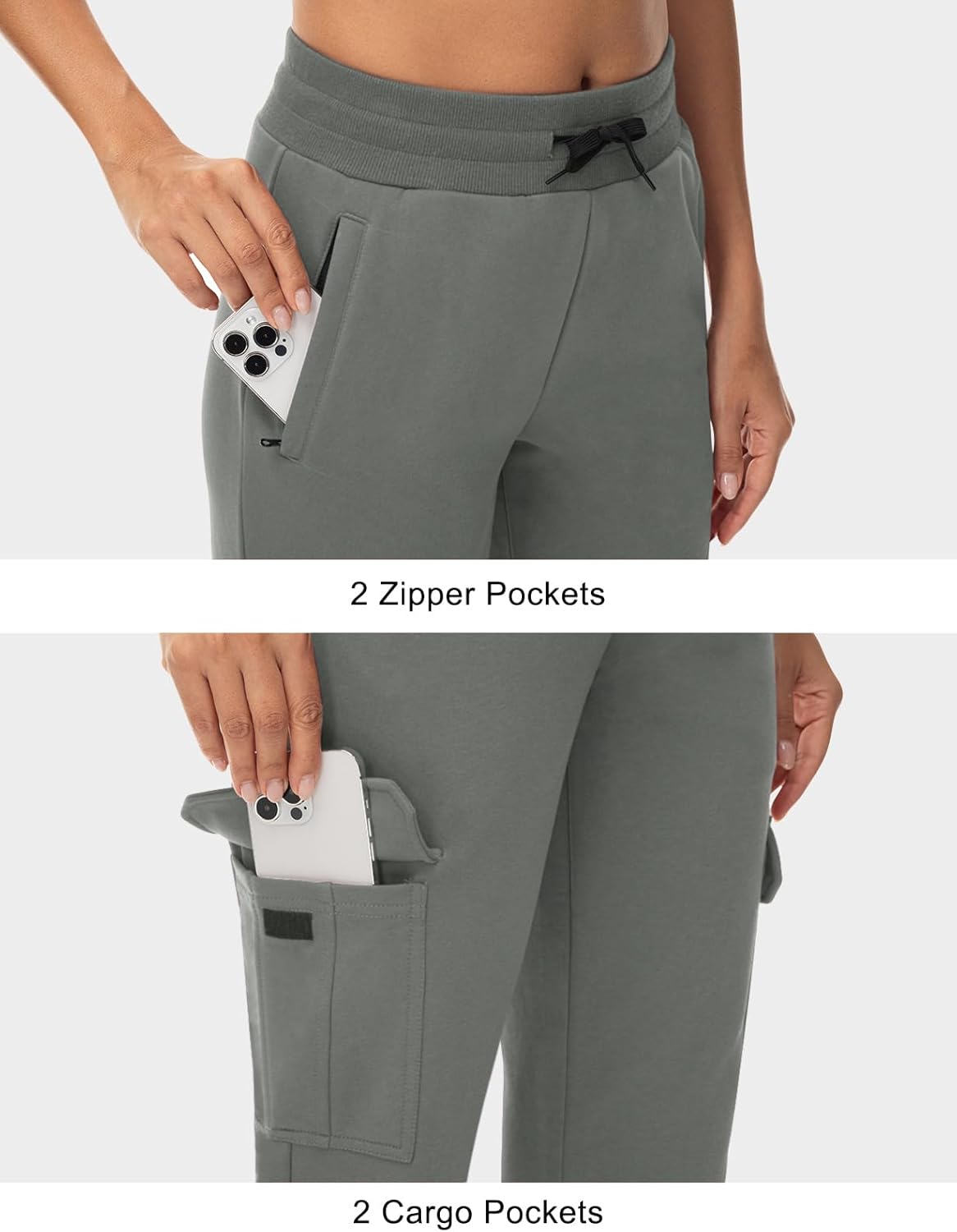 TBMPOY Women's Cargo Sweatpants Straight Leg High Waisted Wide Leg Athletic Pants Zipper Pockets Bottom Trendy Deep Gray S - Image 3