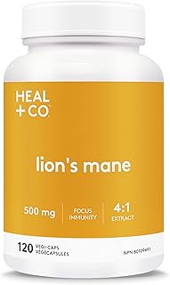 HEAL + CO. Lion's Mane Supplement | High Potency 4:1 extract, 2000 mg per serving | Focus + Immunity | 120 x 500 mg Capsules