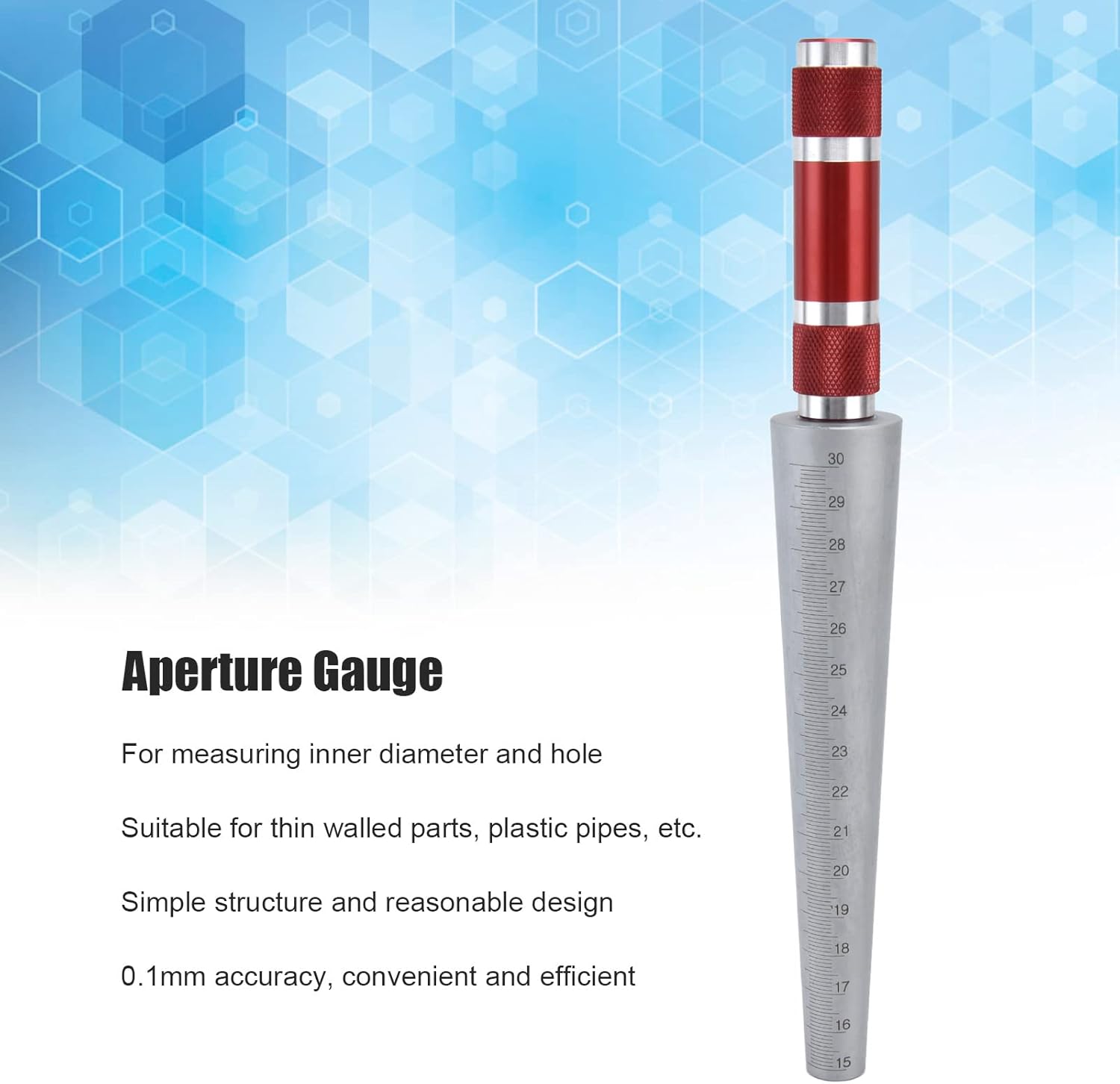 Aperture Gauge Conical Feeler Ruler Stainless Steel Inner Diameter Measuring Tool Tapered Ruler Digital Aperture Gauge 15‑30mm