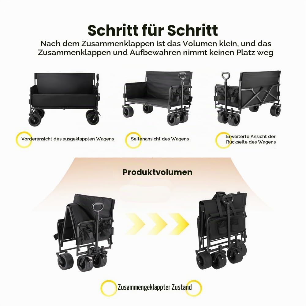 Faltbarer Bollerwagen Schwarz mit Rädern