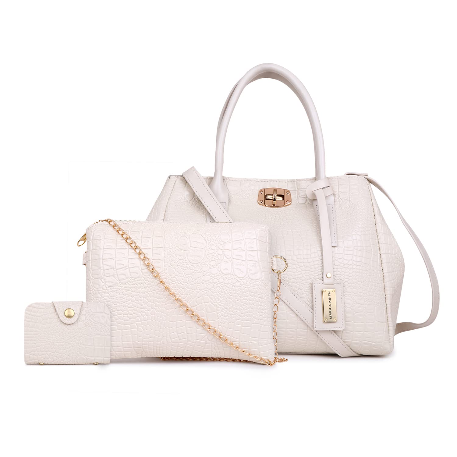 MARK & KEITH Women Croc Textured Combo Handbag bag Set fo 3 | handbags for women | shoulder bag for women (White) (B0BXXRGK6Z) Amazon Price History, Amazon Price Tracker