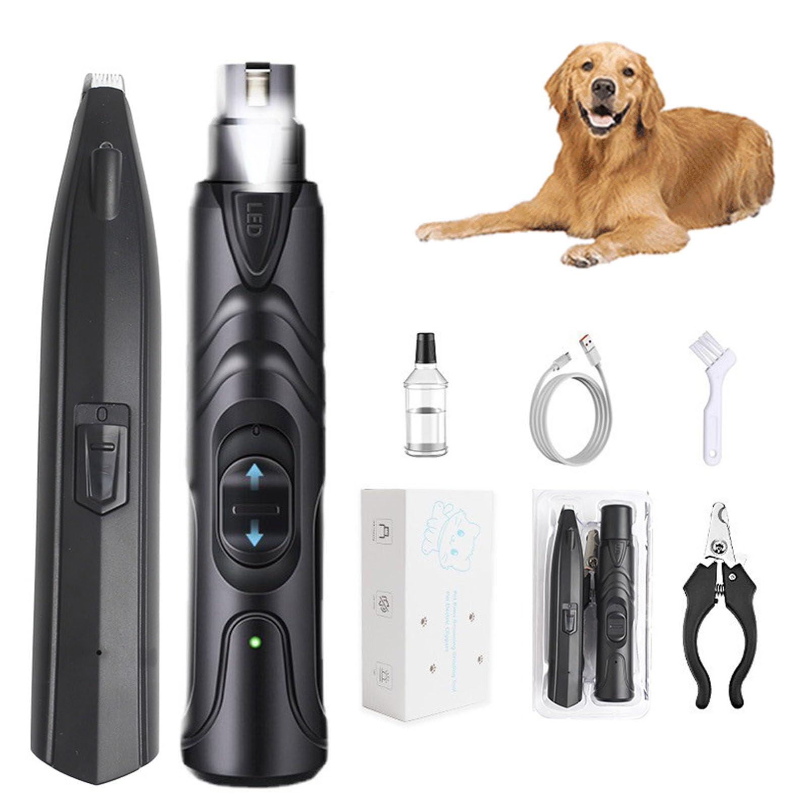 Kit Para Afilar Uñas Para Mascotas, Cortaúñas Silencioso Para Perros, Cortaúñas, Afeitadora De Patas, Afilador De Garras Eléctrico Para Mascotas, Luces LED, Adecuado Para Perros Y Gatos,Black 1