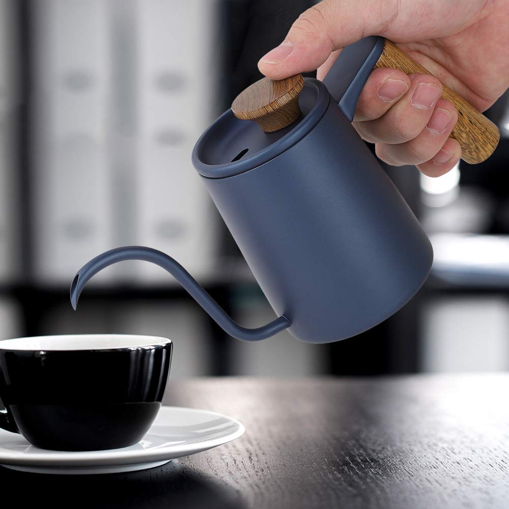 XHTLLO Stainless Steel Drip Coffee Pot with Standing Proceedoseneck Spout Handle, Accurate Pouannulus Kettle with Teflon Coating for Coffee Lovers (White)