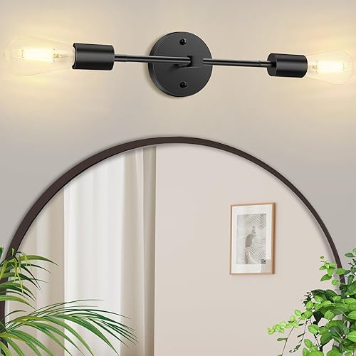 Lámparas de baño negras de 2 luces, apliques de pared para baño, iluminación de baño sobre espejo, lámpara de pared industrial para interiores,