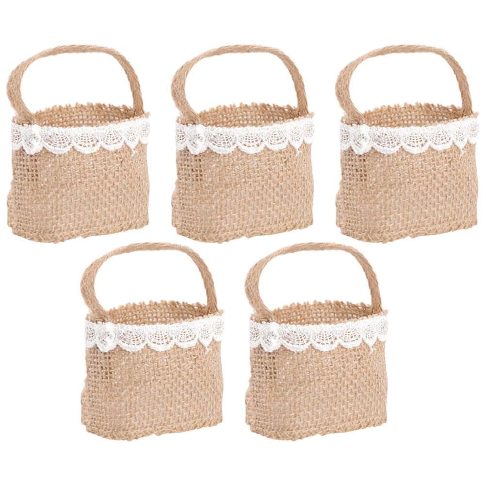 Mini cesta de flores de lino para decoración de escritorio en eventos con encanto