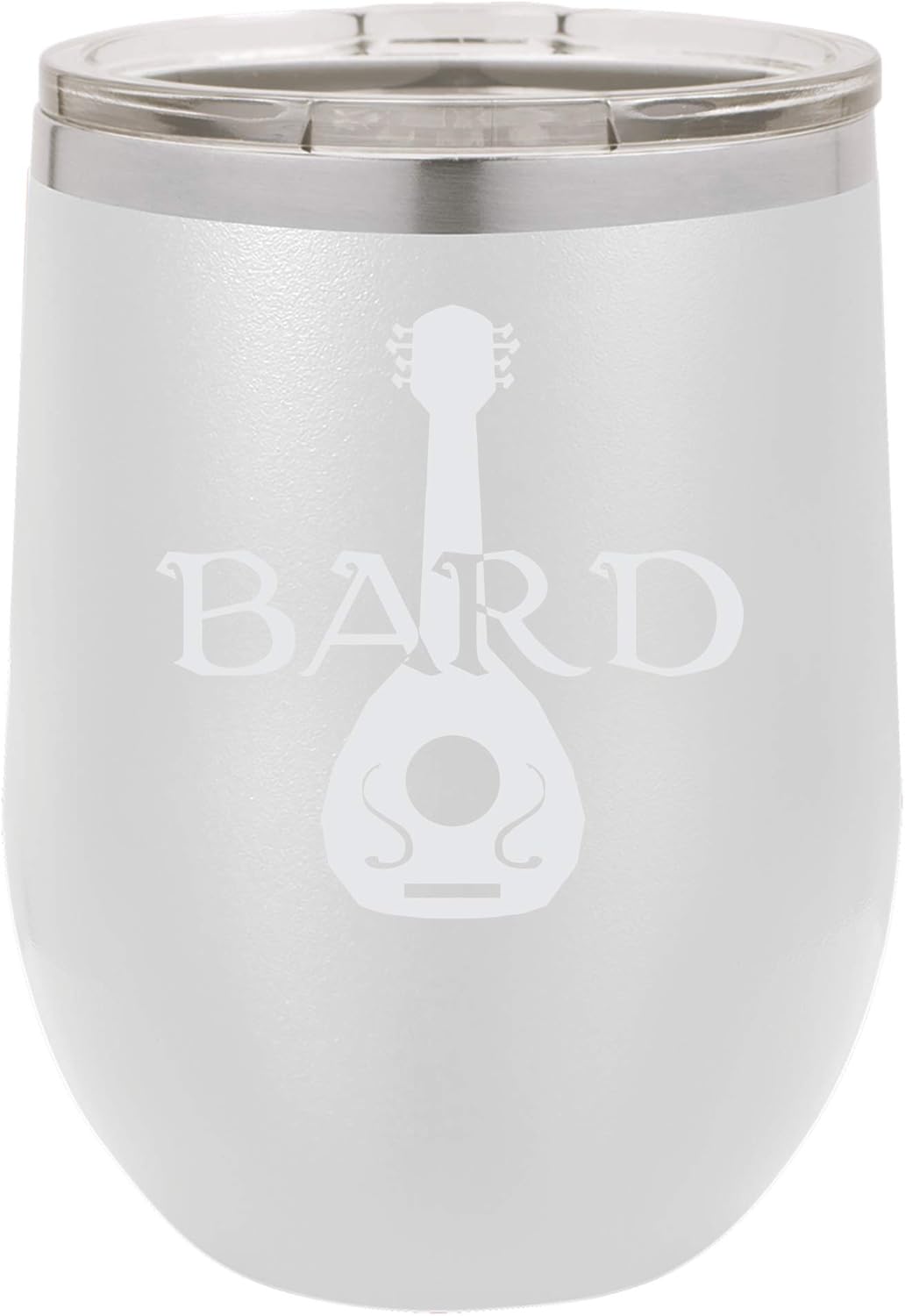 Bard Class Game Inspired Design Engraved Insulated Stainless Steel Wine Tumbler, 12 Oz., White