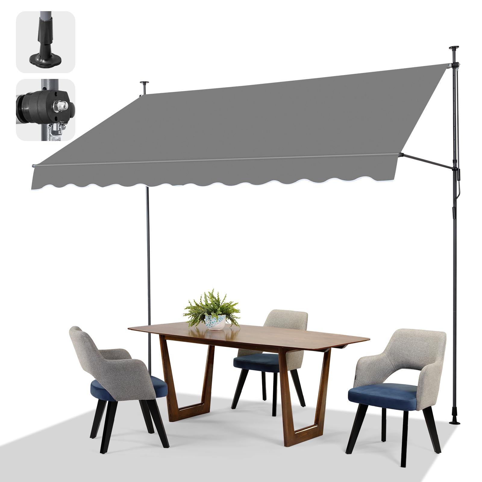 LEADZM Klemmmarkise,Balkon Markise ohne Bohren,300 x 150 cm,Wasserdicht,Sonnenschutz,UV-beständig,Höhenverstellbar mit Handkurbel,für Terrasse,Balkon,Garten,Laden,Wohnung,Grau