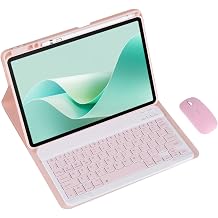 Magnetic Detachable Wireless Keyboard & Mouse Combo with Built in Pen Holder Leather Cover for Huawei MatePad Air 12 inch Tablet Keyboard Case Pink,Normal and Mouse