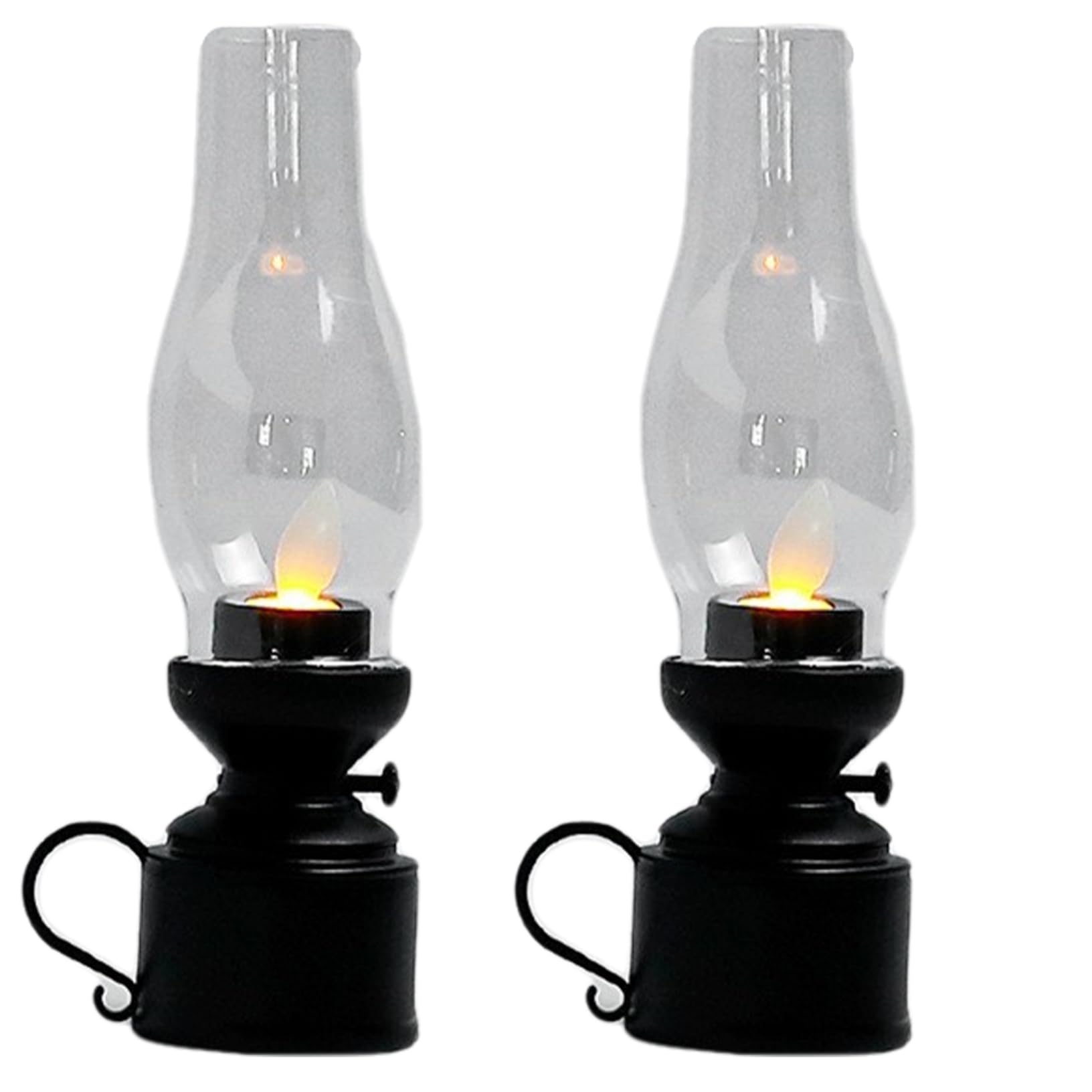 Kerosene Lamp 2Pcs Flameless Flickering Vintage Oil Lantern 7x2in Hurricane Lamp with Handle Battery Powered PP Oil Lamp for Halloween, Christmas, Indoor, Outdoor , Black Oil Lantern Oil Lamp Hurrican
