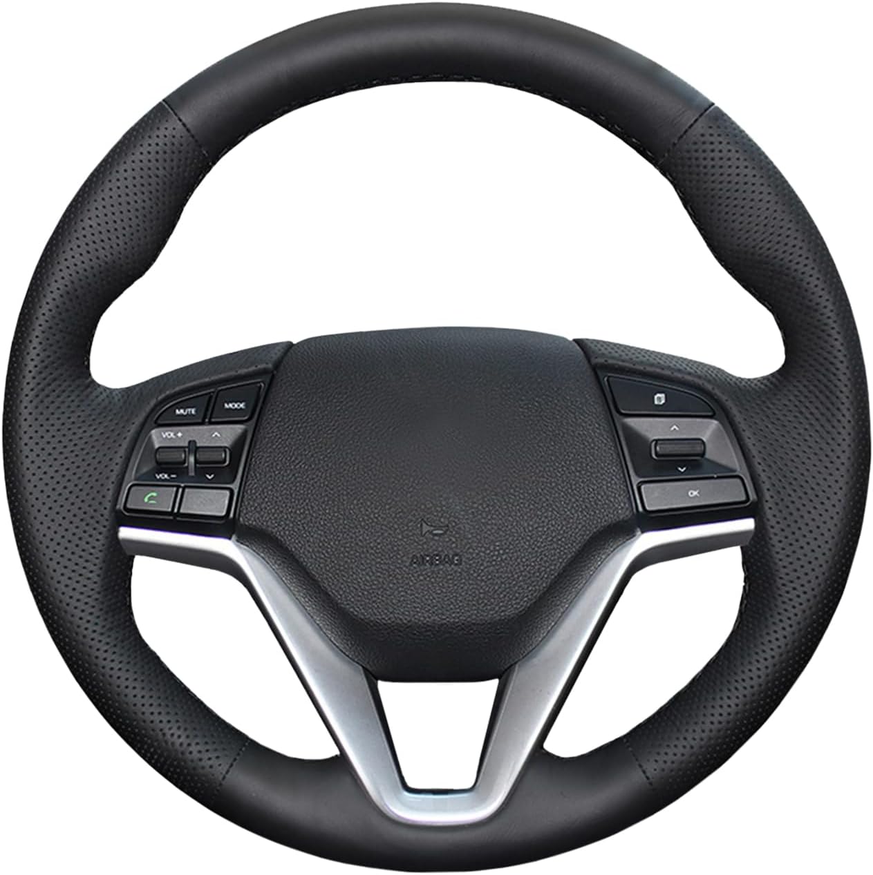 MEWANT Hand Stitch Artificial Leather Steering Wheel Cover for Hyundai Tucson 2016-2021 DIY Steering Wheel Wrap