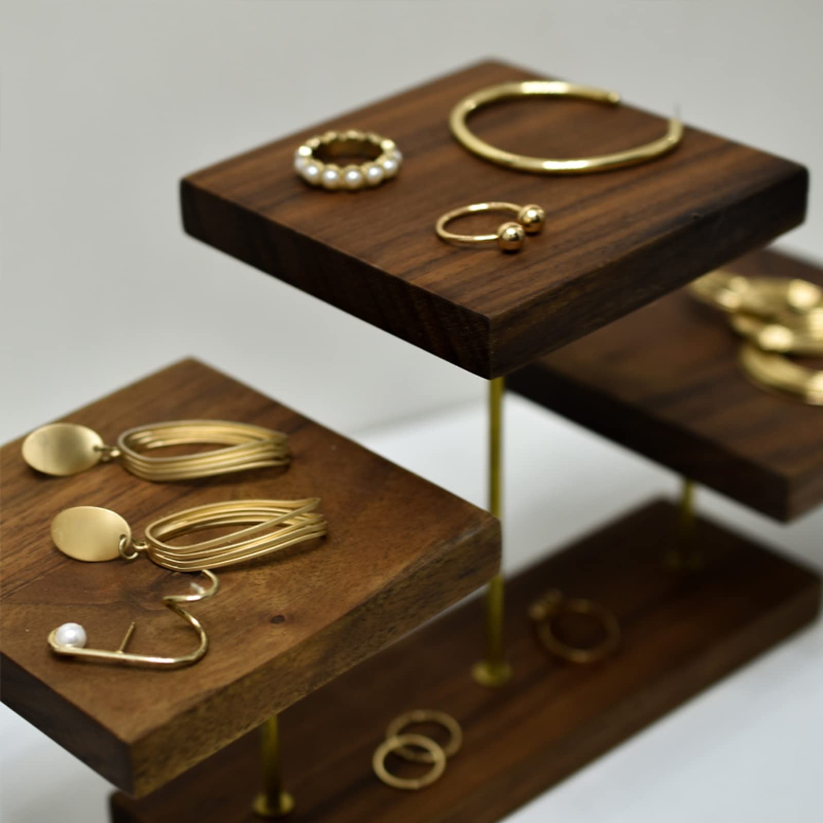 GRFIT Espositore per Occhiali da Sole Vassoio di visualizzazione dei monili di visualizzazione dei Gioielli di Walnut a 3 Livelli per Esposizione Commerciale Domestica Negozio